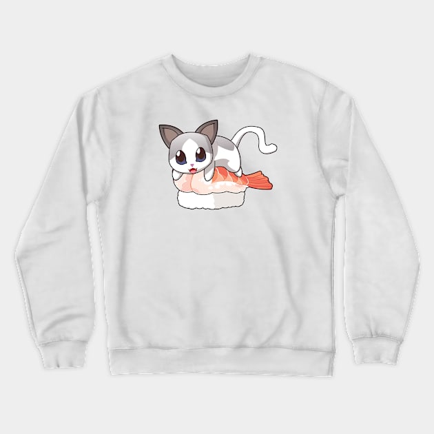 White Cat Shrimp Sushi Crewneck Sweatshirt by Myanko